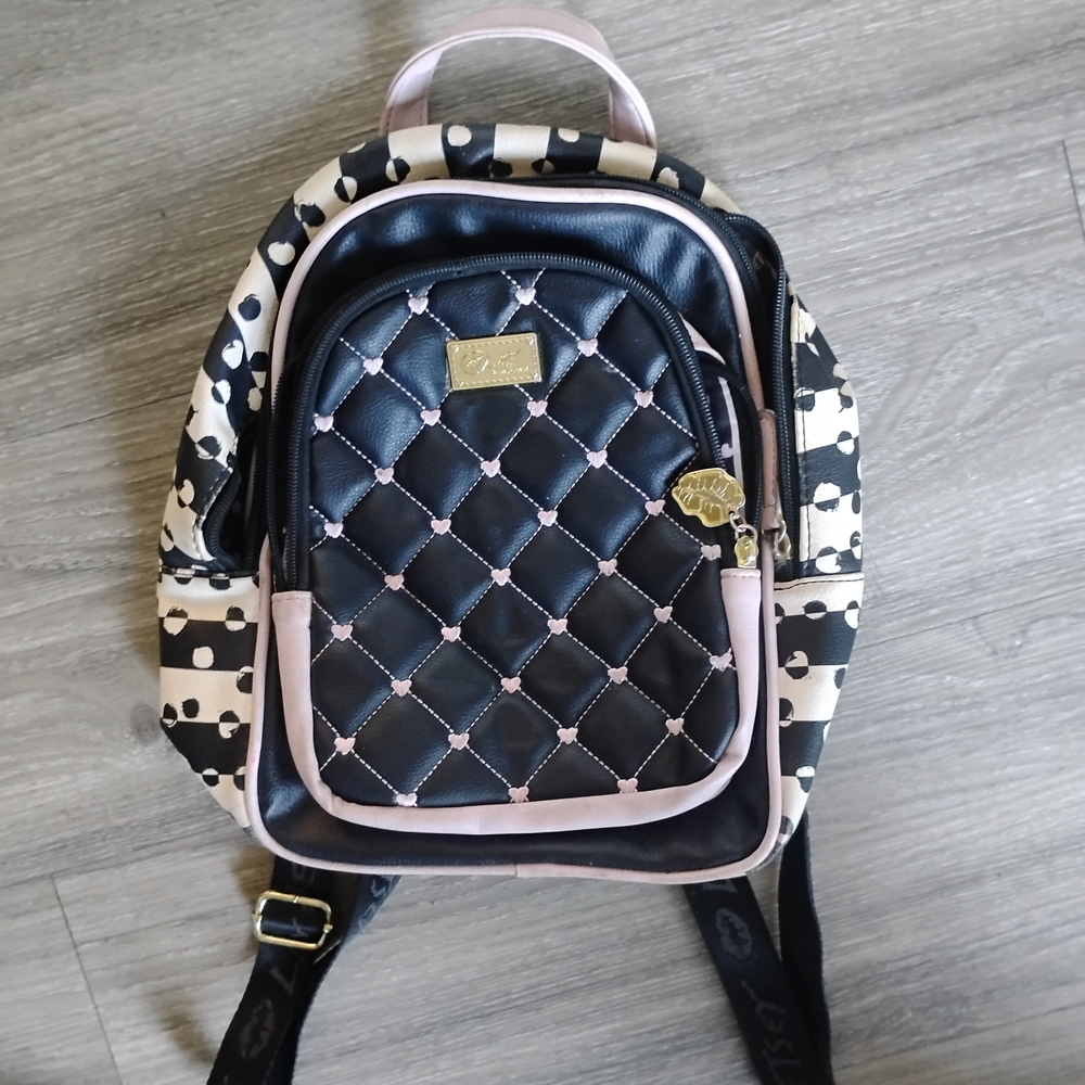 Betsey Johnson Black and Pink Quilted Backpack with Gold Hardware